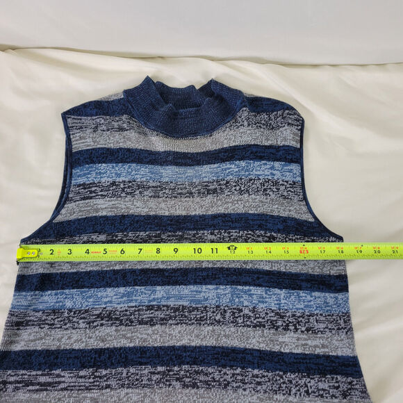 Sag Harbor Sweater Womens Medium Blue Gray Knit Top Striped Sleeveless Crew Neck - Picture 4 of 9